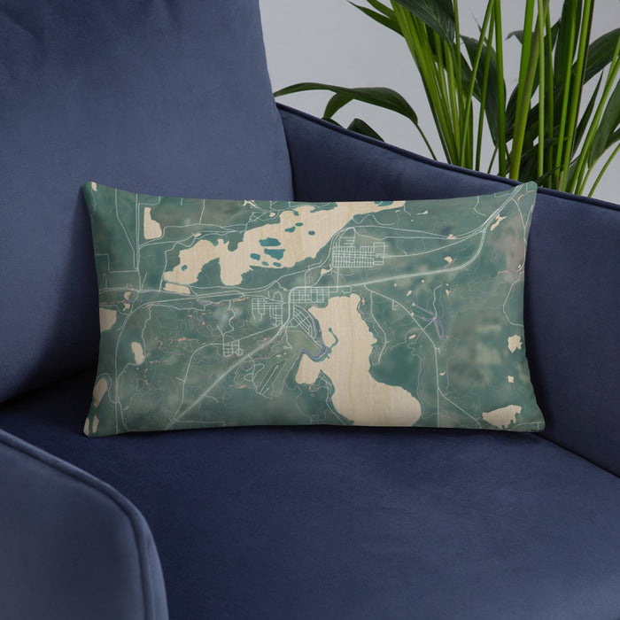 Custom Coleraine Minnesota Map Throw Pillow in Afternoon on Blue Colored Chair