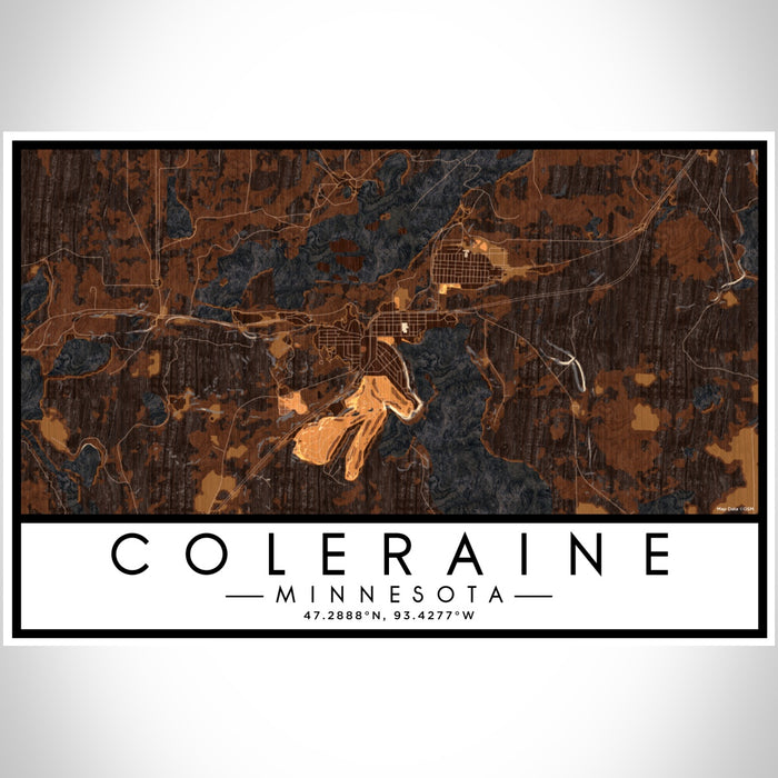 Coleraine Minnesota Map Print Landscape Orientation in Ember Style With Shaded Background