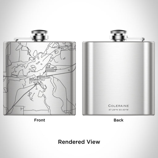 Rendered View of Coleraine Minnesota Map Engraving on 6oz Stainless Steel Flask