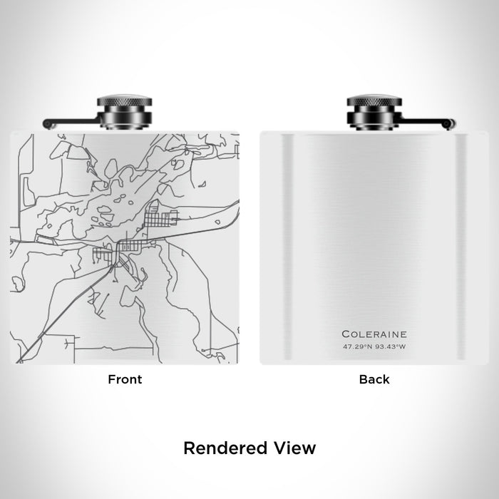 Rendered View of Coleraine Minnesota Map Engraving on 6oz Stainless Steel Flask in White