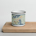Front View Custom Coleraine Minnesota Map Enamel Mug in Woodblock on Cutting Board