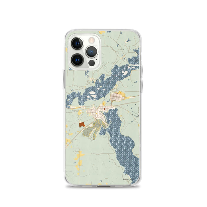 Custom iPhone 12 Pro Coleraine Minnesota Map Phone Case in Woodblock