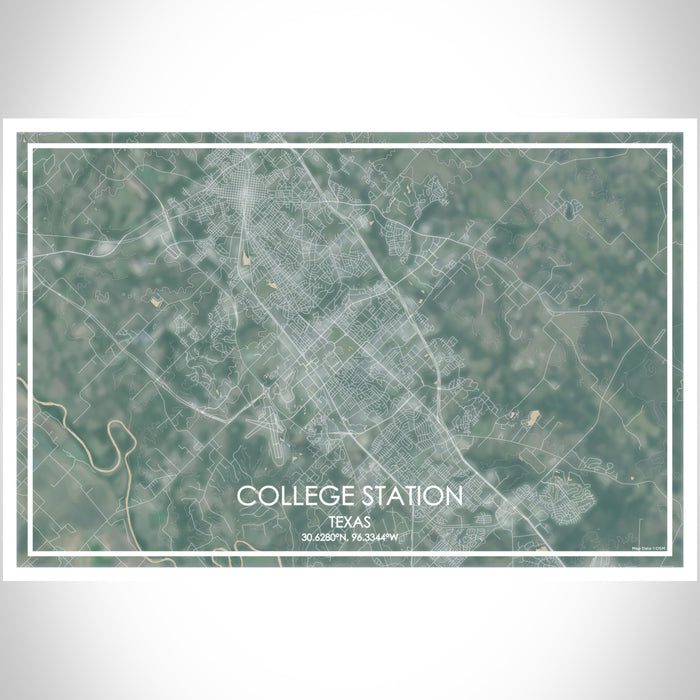 College Station Texas Map Print Landscape Orientation in Afternoon Style With Shaded Background