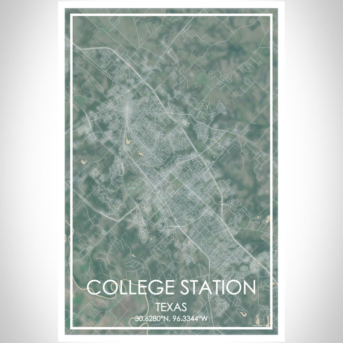 College Station Texas Map Print Portrait Orientation in Afternoon Style With Shaded Background