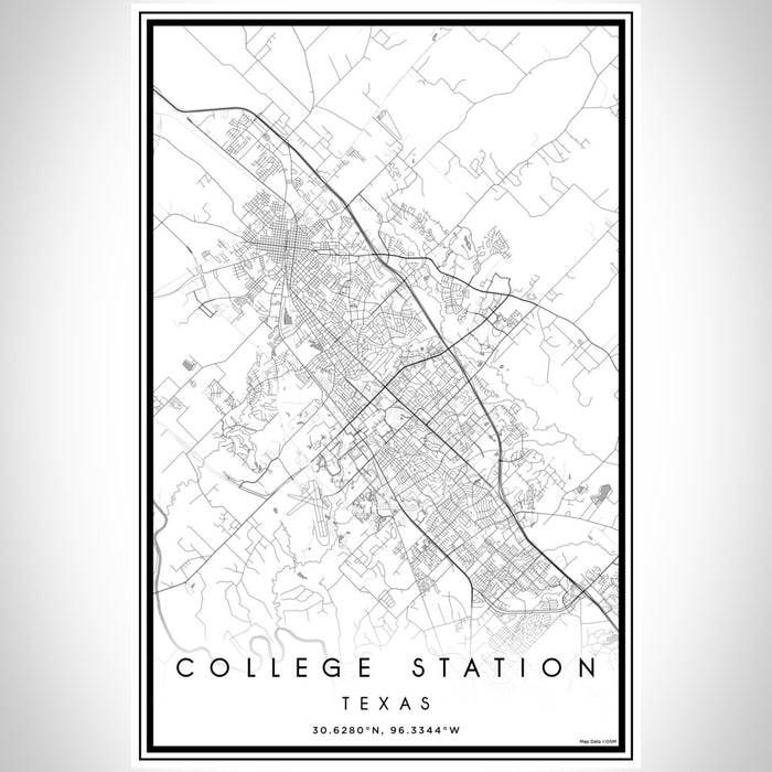 College Station Texas Map Print Portrait Orientation in Classic Style With Shaded Background