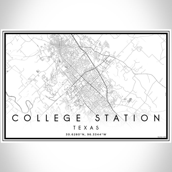 College Station Texas Map Print Landscape Orientation in Classic Style With Shaded Background