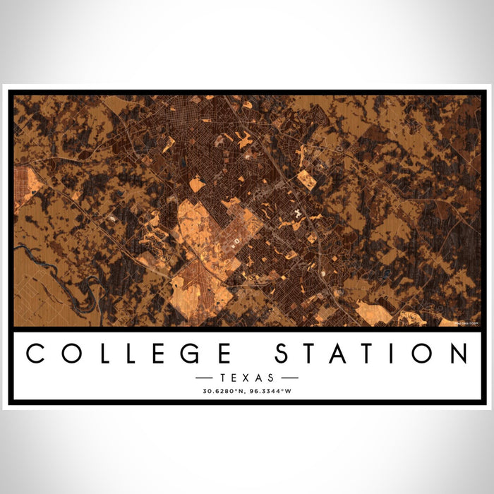 College Station Texas Map Print Landscape Orientation in Ember Style With Shaded Background