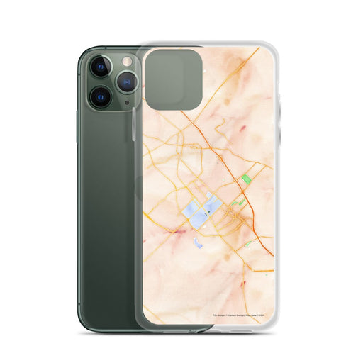 Custom College Station Texas Map Phone Case in Watercolor on Table with Laptop and Plant