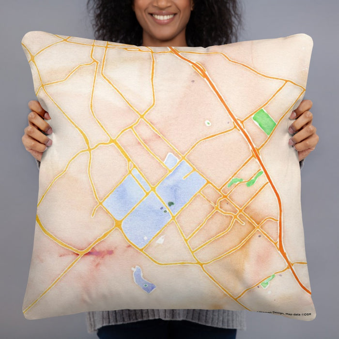 Person holding 22x22 Custom College Station Texas Map Throw Pillow in Watercolor