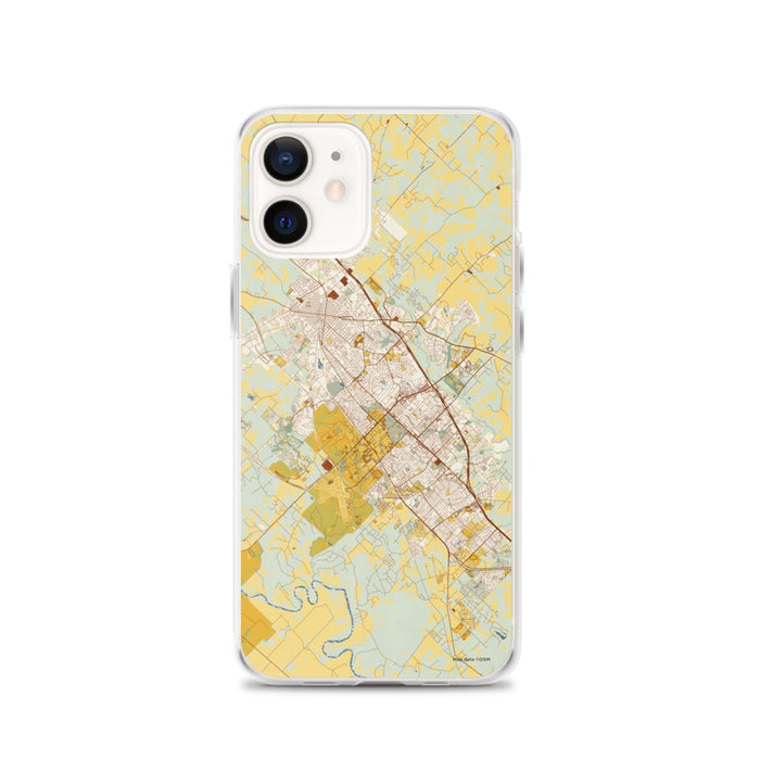 Custom College Station Texas Map iPhone 12 Phone Case in Woodblock