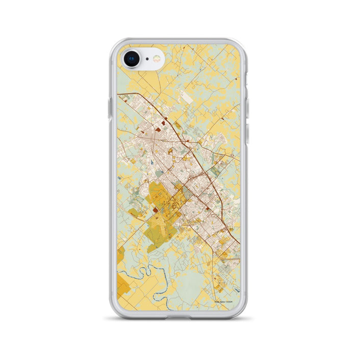 Custom College Station Texas Map iPhone SE Phone Case in Woodblock