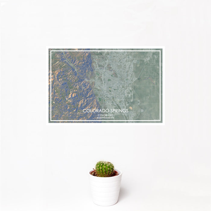 12x18 Colorado Springs Colorado Map Print Landscape Orientation in Afternoon Style With Small Cactus Plant in White Planter