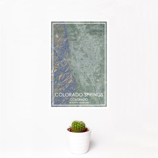 12x18 Colorado Springs Colorado Map Print Portrait Orientation in Afternoon Style With Small Cactus Plant in White Planter