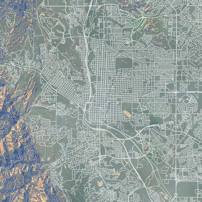 Colorado Springs Colorado Map Print in Afternoon Style Zoomed In Close Up Showing Details