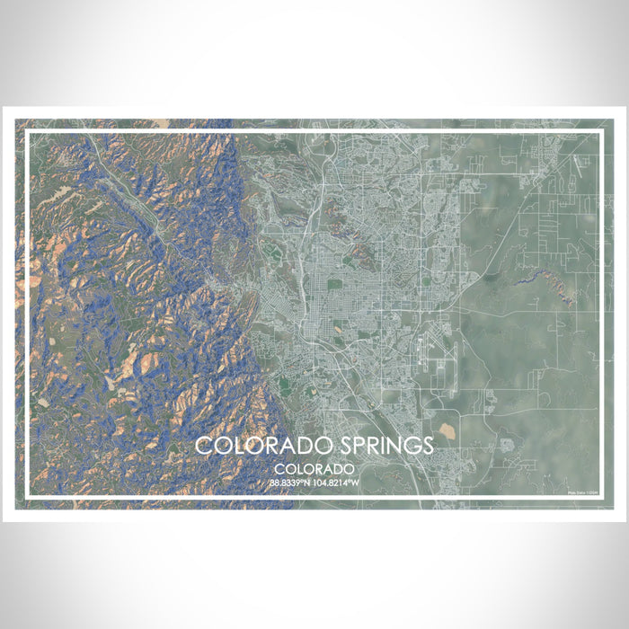 Colorado Springs Colorado Map Print Landscape Orientation in Afternoon Style With Shaded Background