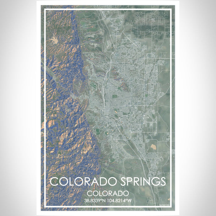Colorado Springs Colorado Map Print Portrait Orientation in Afternoon Style With Shaded Background