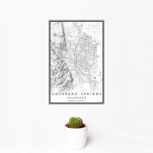 12x18 Colorado Springs Colorado Map Print Portrait Orientation in Classic Style With Small Cactus Plant in White Planter