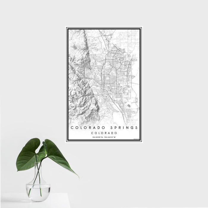 16x24 Colorado Springs Colorado Map Print Portrait Orientation in Classic Style With Tropical Plant Leaves in Water