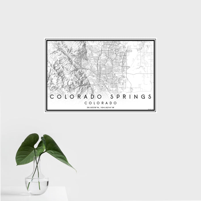 16x24 Colorado Springs Colorado Map Print Landscape Orientation in Classic Style With Tropical Plant Leaves in Water