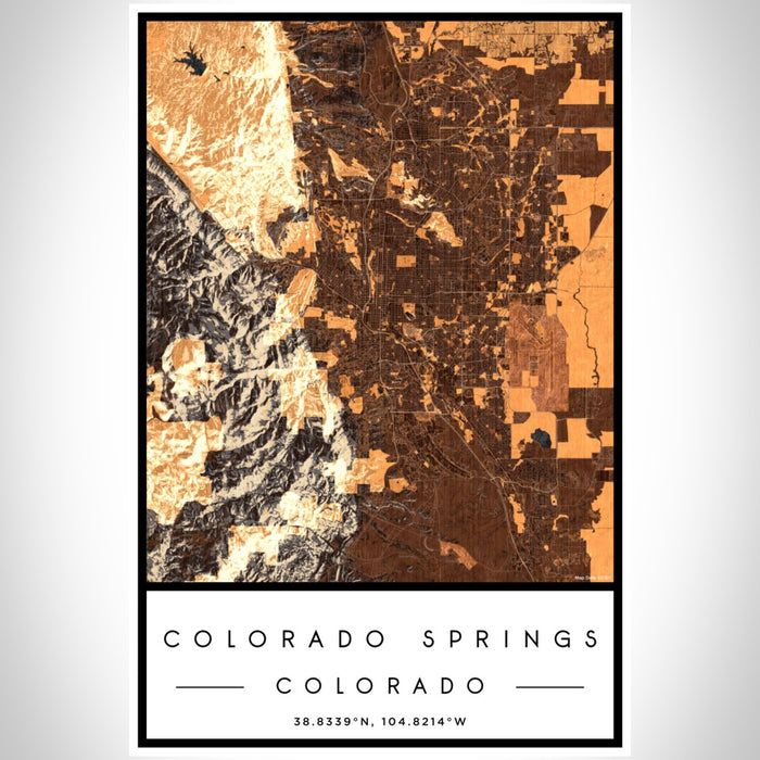 Colorado Springs Colorado Map Print Portrait Orientation in Ember Style With Shaded Background