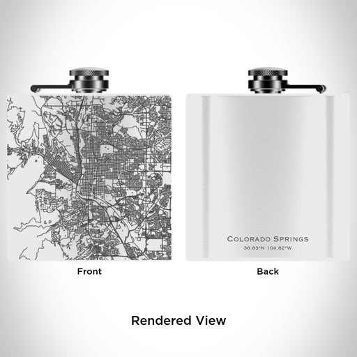 Rendered View of Colorado Springs Colorado Map Engraving on 6oz Stainless Steel Flask in White