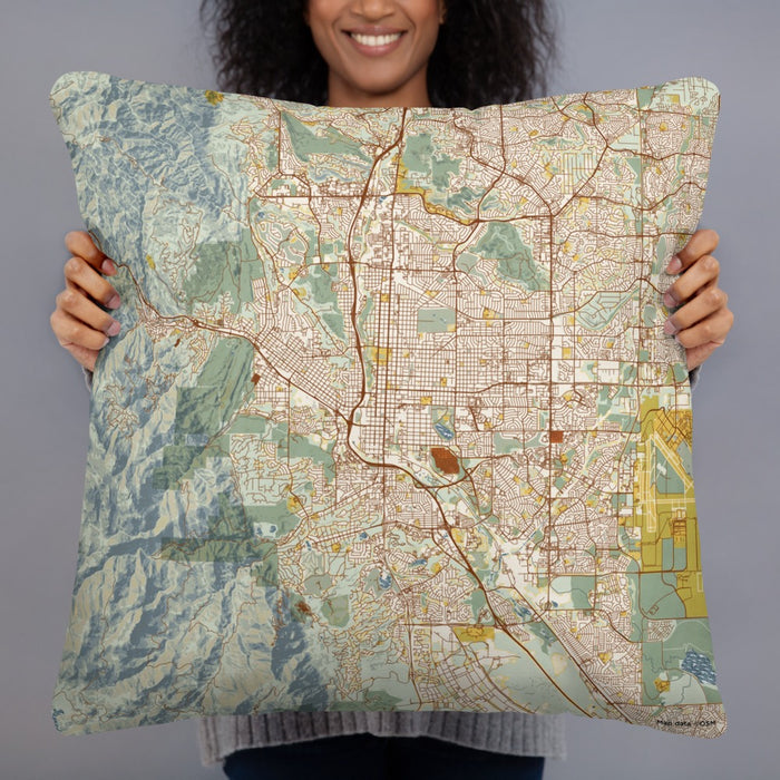 Person holding 22x22 Custom Colorado Springs Colorado Map Throw Pillow in Woodblock
