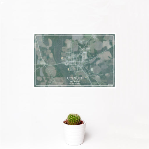 12x18 Colquitt Georgia Map Print Landscape Orientation in Afternoon Style With Small Cactus Plant in White Planter