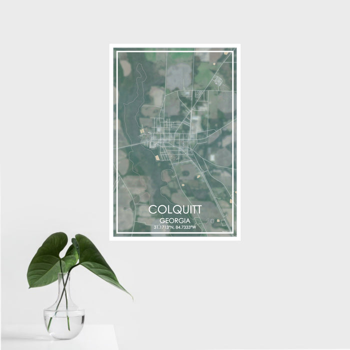 16x24 Colquitt Georgia Map Print Portrait Orientation in Afternoon Style With Tropical Plant Leaves in Water