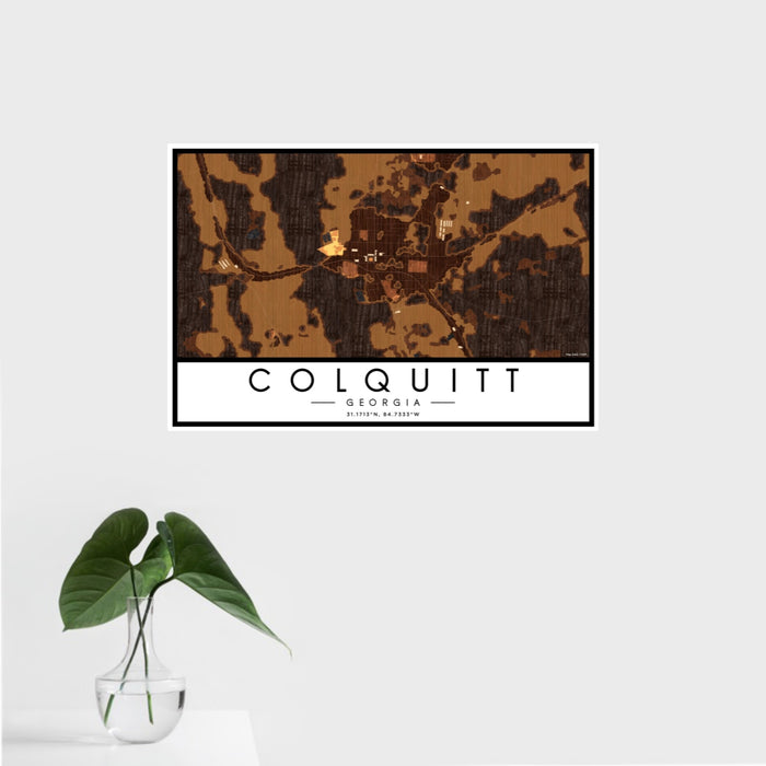 16x24 Colquitt Georgia Map Print Landscape Orientation in Ember Style With Tropical Plant Leaves in Water