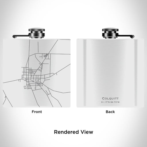 Rendered View of Colquitt Georgia Map Engraving on 6oz Stainless Steel Flask in White