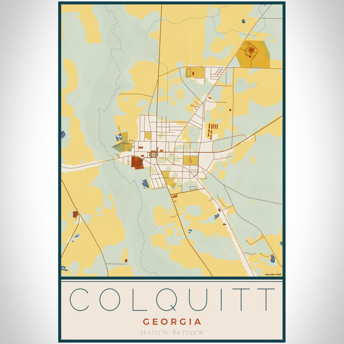 Colquitt Georgia Map Print Portrait Orientation in Woodblock Style With Shaded Background
