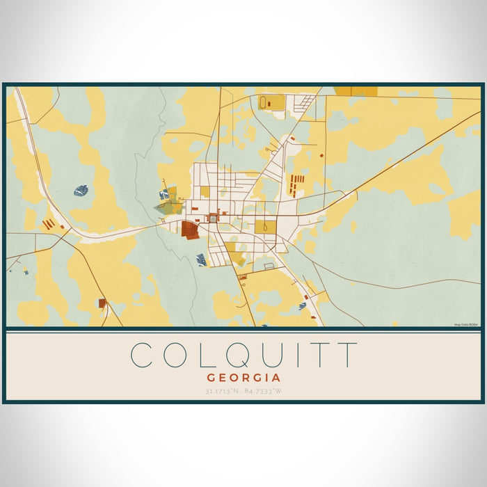 Colquitt Georgia Map Print Landscape Orientation in Woodblock Style With Shaded Background