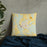 Custom Colquitt Georgia Map Throw Pillow in Woodblock on Bedding Against Wall