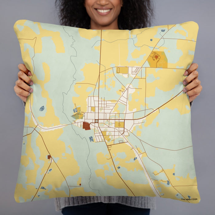 Person holding 22x22 Custom Colquitt Georgia Map Throw Pillow in Woodblock