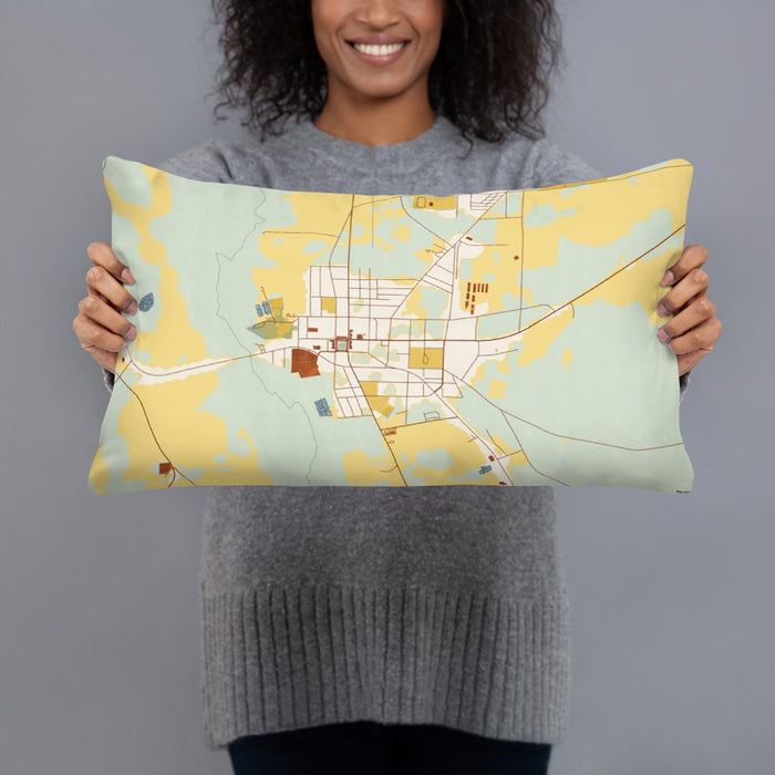 Person holding 20x12 Custom Colquitt Georgia Map Throw Pillow in Woodblock