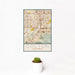 12x18 Colton California Map Print Portrait Orientation in Woodblock Style With Small Cactus Plant in White Planter