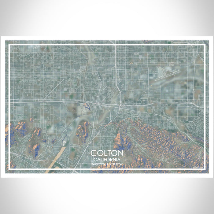 Colton California Map Print Landscape Orientation in Afternoon Style With Shaded Background