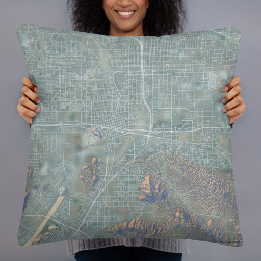 Person holding 22x22 Custom Colton California Map Throw Pillow in Afternoon