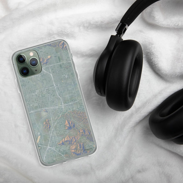 Custom Colton California Map Phone Case in Afternoon on Table with Black Headphones