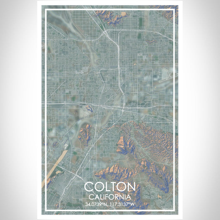 Colton California Map Print Portrait Orientation in Afternoon Style With Shaded Background