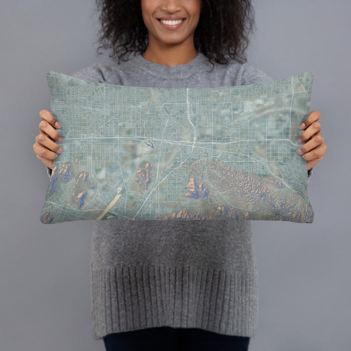 Person holding 20x12 Custom Colton California Map Throw Pillow in Afternoon