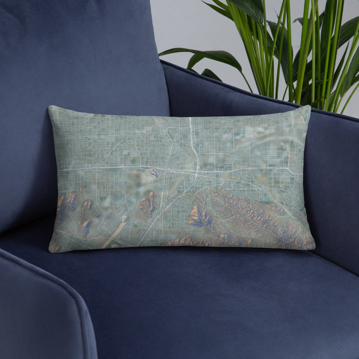 Custom Colton California Map Throw Pillow in Afternoon on Blue Colored Chair