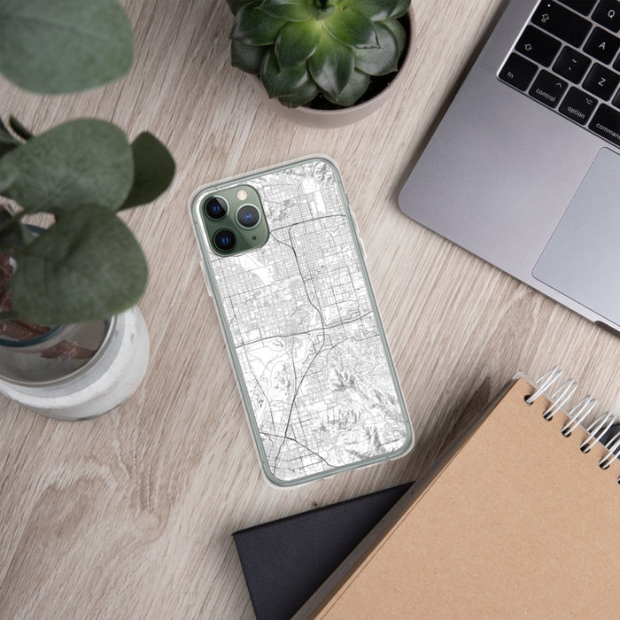 Custom Colton California Map Phone Case in Classic on Table with Laptop and Plant