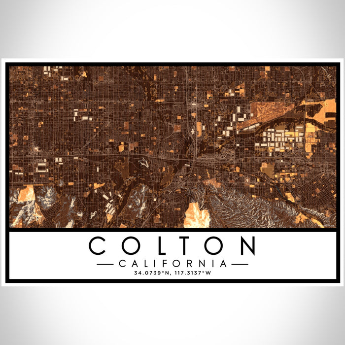 Colton California Map Print Landscape Orientation in Ember Style With Shaded Background