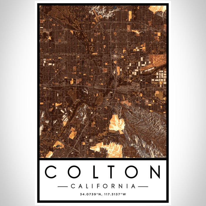 Colton California Map Print Portrait Orientation in Ember Style With Shaded Background