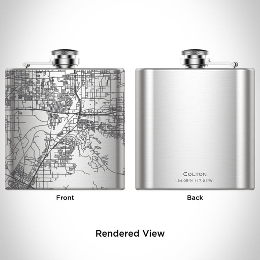Rendered View of Colton California Map Engraving on 6oz Stainless Steel Flask