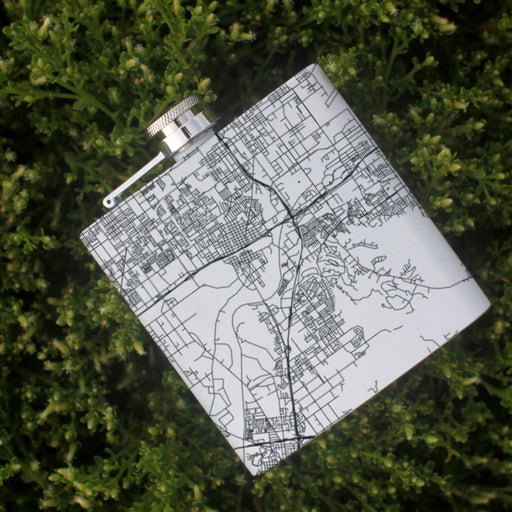 Colton California Custom Engraved City Map Inscription Coordinates on 6oz Stainless Steel Flask in White