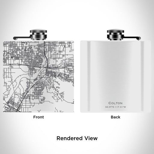 Rendered View of Colton California Map Engraving on 6oz Stainless Steel Flask in White
