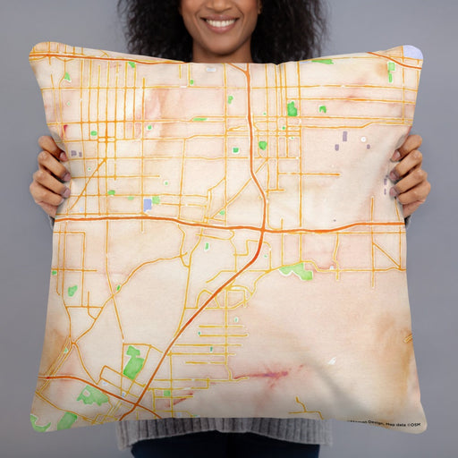 Person holding 22x22 Custom Colton California Map Throw Pillow in Watercolor
