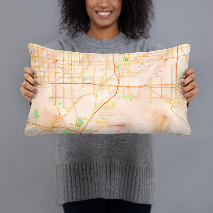 Person holding 20x12 Custom Colton California Map Throw Pillow in Watercolor